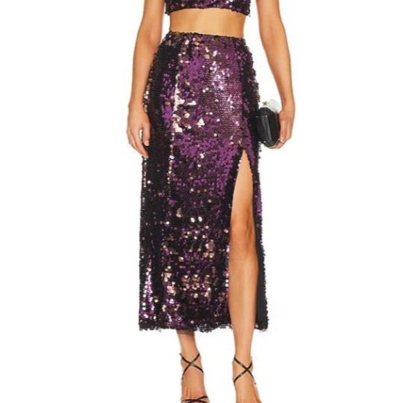 Free People Star Bright Women's Maxi Skirt Purple Star Sequin Front Slit Size 2 - Picture 1 of 13